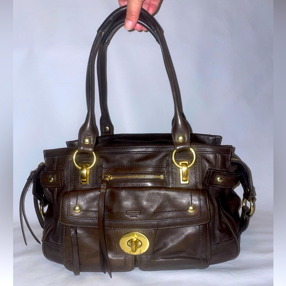 Coach Hamptons Lindsey Satchel Leather Handbag Espresso D0893-12475